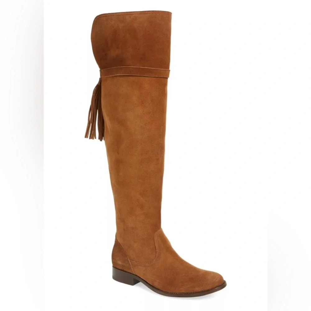 NIB $548 Frye Molly Tassel Over The Knee Boot in Brown Suede - size 6.5!
